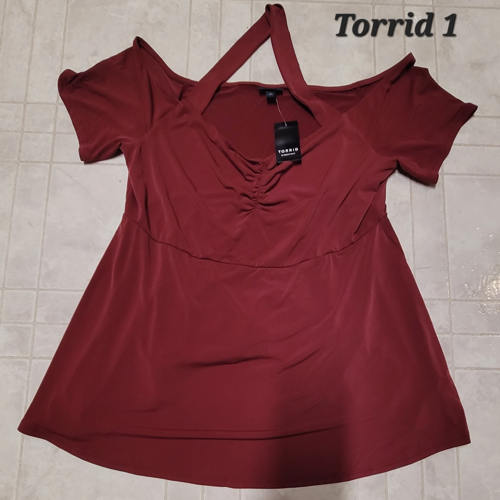Torrid Women's Maroon Cold-Shoulder Blouse